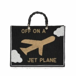 Jet Plane Beaded Bag - Black & Gold