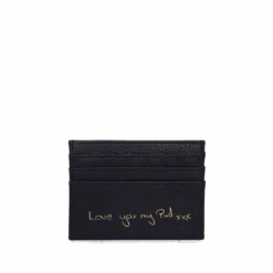 Leather Card Holder With Hand Written Note - Black