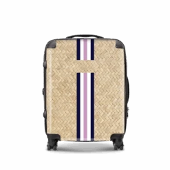 Straw Effect Hardshell Luggage - Navy & Pink