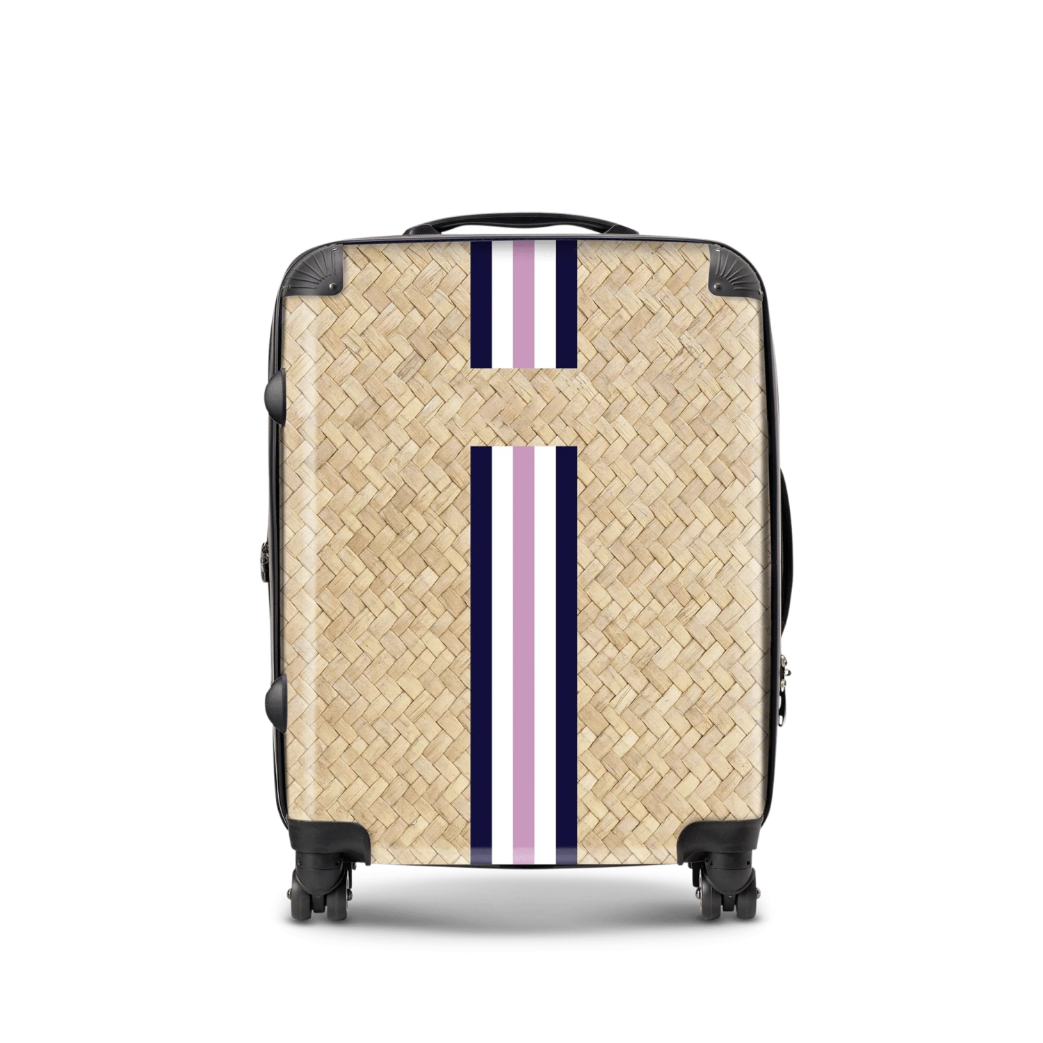 Straw Effect Hardshell Luggage - Navy & Pink 3 Straw Effect Hardshell Luggage - Navy & Pink