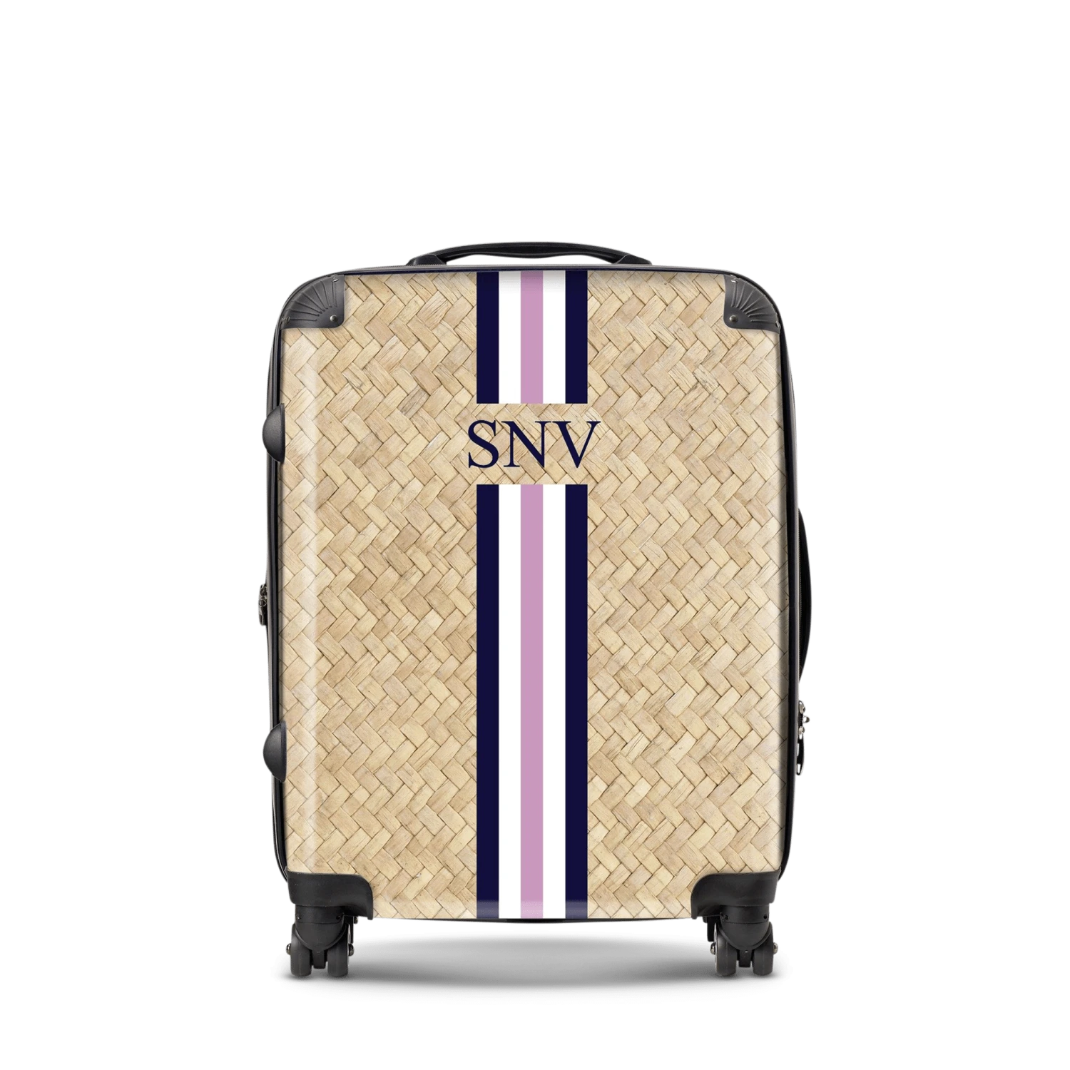 Straw Effect Hardshell Luggage - Navy & Pink 4 Straw Effect Hardshell Luggage - Navy & Pink - Image 2