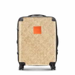 Straw Effect Hardshell Luggage - Orange Patch
