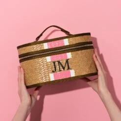 Straw Vanity Case - Pink 7 Straw Vanity Case - Pink -Lily Bean Luggage Shop straw vanity case pink white 456235