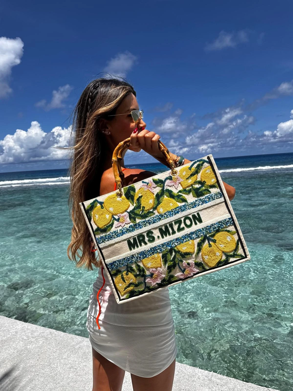 The Juliana Beaded Tote - Citron 4 The Juliana Beaded Tote - Citron - Image 2