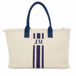 The Lily Fringe Tote - Cream & Navy
