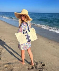 The Lily Fringe Tote - Cream & Navy -Lily Bean Luggage Shop the lily fringe tote cream navy 128796
