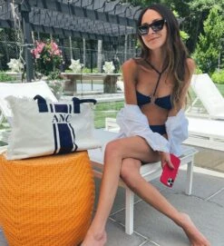 The Lily Fringe Tote - Cream & Navy -Lily Bean Luggage Shop the lily fringe tote cream navy 490522